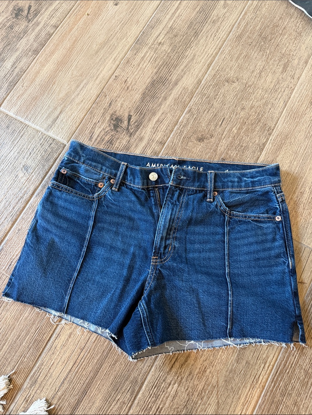 American Eagle Outfitters Deep Blue Denim Cutoff Shorts striged size 6